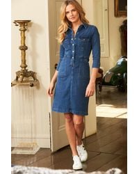 Sosandar - Popper Front 3/4 Sleeve Stretch Denim Dress - Lyst