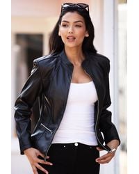 Ashwood Leather - 'Chiara' Mandarin Collar Real Biker Jacket - Lyst