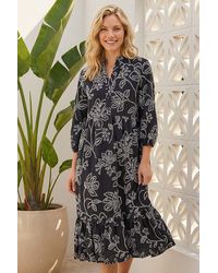 Roman - Floral Puff Print Buttoned Midi Dress - Lyst