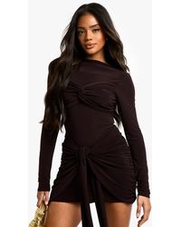 Boohoo - Ruched Twist Detail Mini Dress - Lyst
