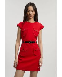 Karen Millen - Textured Compact Stretch Tailored Belted Mini Dress - Lyst