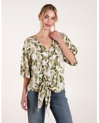 Blue Vanilla - Tie Front Watercolour Butterfly Printed Top - Lyst