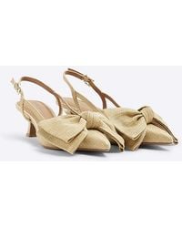 River Island - Court Heels Raffia Sling Back Bow Pu - Lyst