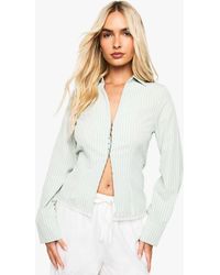 Boohoo - Stripe Cinched Waist Lace Trim Shirt - Lyst