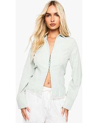 Boohoo - Stripe Cinched Waist Lace Trim Shirt - Lyst