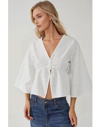 Hiccup - Textured Tie-Up V-Neck Crop Blouse - Lyst