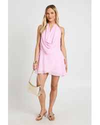 Boohoo - Petite Chiffon Halterneck Layered Hem Mini Dress - Lyst