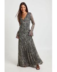 Boohoo - Chiffon Ruffle Zebra Fit & Flare Maxi Dress - Lyst