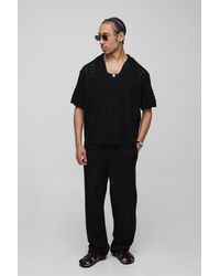 BoohooMAN - Boxy V Neck Relaxed Texture Knitted Pants And Polo Set - Lyst