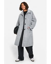 Boohoo - Tall Herringbone Flannel Longline Wool Look Coat - Lyst