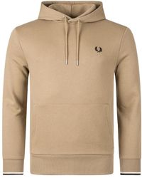 Fred Perry - Lichtbruine Hoodie Met Dubbele Getipte Mouwen - Lyst