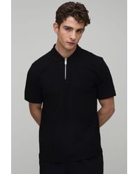 BoohooMAN - Slim Fit 1/4 Zip Pique Polo - Lyst