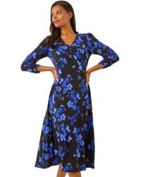 Roman - Floral Print Button Midi Dress - Lyst