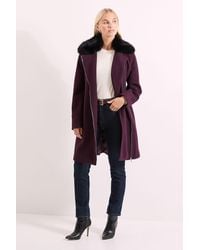PRINCIPLES - Faux Fur Collar Belted Biker Coat - Lyst