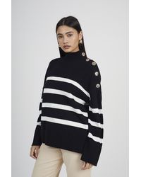 Brave Soul - Striped Turtleneck Jumper With Button Detail - Lyst