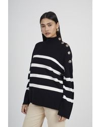 Brave Soul - Striped Turtleneck Jumper With Button Detail - Lyst