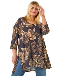 Roman - Curve Floral Print Tunic Top - Lyst