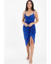 Quiz - Petite Royal Blue Sequin Ruched Midi Dress - Lyst