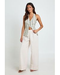 Boohoo - Linen Turn Up Wide Leg Trousers - Lyst