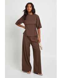 Boohoo - Petite Woven Marl Cinch Waist Top Wide Leg Trouser Co-Ord - Lyst