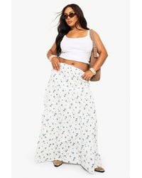 Boohoo - Plus Floral Poplin Tiered Maxi Skirt - Lyst