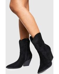 Boohoo - Faux Suede Calf High Western Boots - Lyst