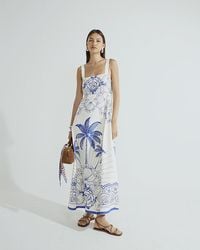 River Island - Maxi Dress Palm Print Cotton - Lyst