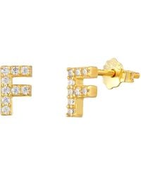 The Jewellery Stockroom - 18Ct Plated Sterling Cubic Zirconia Initial Stud Earrings - Lyst