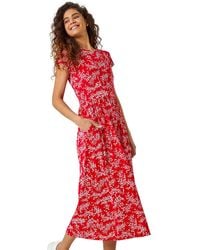 Roman - Ditsy Gathered Skirt Stretch Midi Dress - Lyst