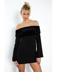 Boohoo - Velvet Fold Over Bardot Tailored Mini Dress - Lyst