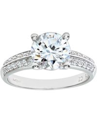 DIAMANT L'ÉTERNEL - 9ct White Gold Cubic Zirconia Single Stone With Set Shoulders Ladies Ring - Lyst