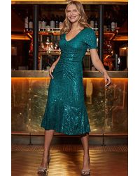 Sosandar - Petite Jade Sequin Fit & Flare Dress Metallic - Lyst