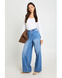 Boohoo - Tall Mid Waist Loose Fit Wide Leg Jean - Lyst
