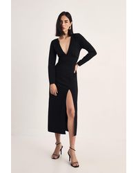 Nasty Gal - Plunging V-Neckline Split Long Sleeve Midi Dress - Lyst