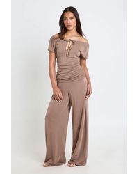 Boohoo - Modal Tie Keyhole Top Wide Leg Trouser Co Ord - Lyst