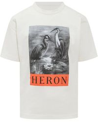 Heron Preston - Heron Bird Geschilderd Ivoor Bedrukt T-shirt In Wit - Lyst