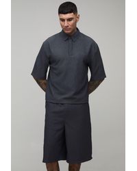 BoohooMAN - Tall Oversized Wavy Textured Polo & Longline Relaxed Short Set - Lyst