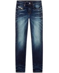 DIESEL - 2019 D-strukt Distressed Leather Badge Jeans (blauw) - Lyst