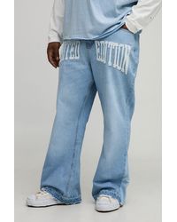 BoohooMAN - Plus Raw Hem Applique Gusset Flared Jeans - Lyst