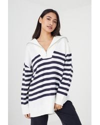 Brave Soul - 'Fashion' Striped Oversized 1/2 Zip Knitted Jumper - Lyst