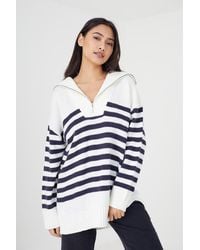 Brave Soul - 'Fashion' Striped Oversized 1/2 Zip Knitted Jumper - Lyst