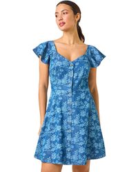 Roman - Denim Print Buttoned Mini Dress - Lyst