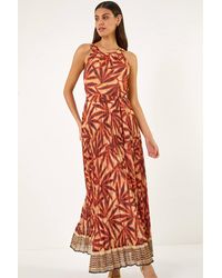 Roman - Abstract Pleated Halter Neck Maxi Dress - Lyst