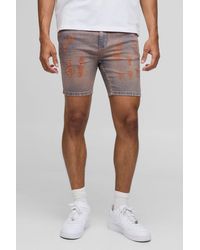 BoohooMAN - Skinny Stretch Ripped Tinted Denim Shorts - Lyst