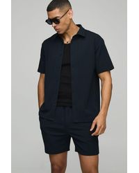 BoohooMAN - Short Sleeve Jersey Herringbone Shirt And Short Set - Lyst