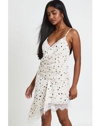 Boohoo - Polka Dot Lace Trim Asymmetric Cami Dress - Lyst