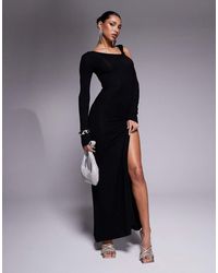ASOS - Long Sleeve Asymmetric Neckline Maxi Dress With Twist Strap Detail - Lyst