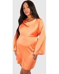 Boohoo - Plus Textured Cowl Flared Sleeve Mini Dress - Lyst