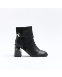 River Island - Ankle Boots Chain Block Heel Pu - Lyst