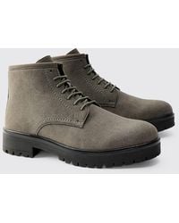 BoohooMAN - Faux Suede Chunky Sole Lace Up Boot - Lyst